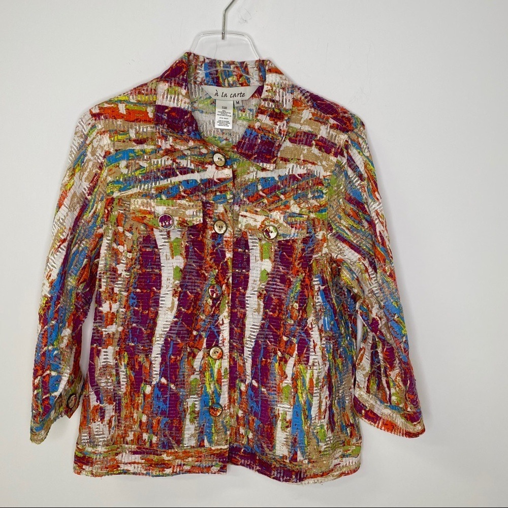 A la carte Womens Multicolor Abstract Art to Wear Button Up‎ Jacket Size M